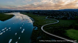 Aerial mockup of Te Whau Pathway boardwalks